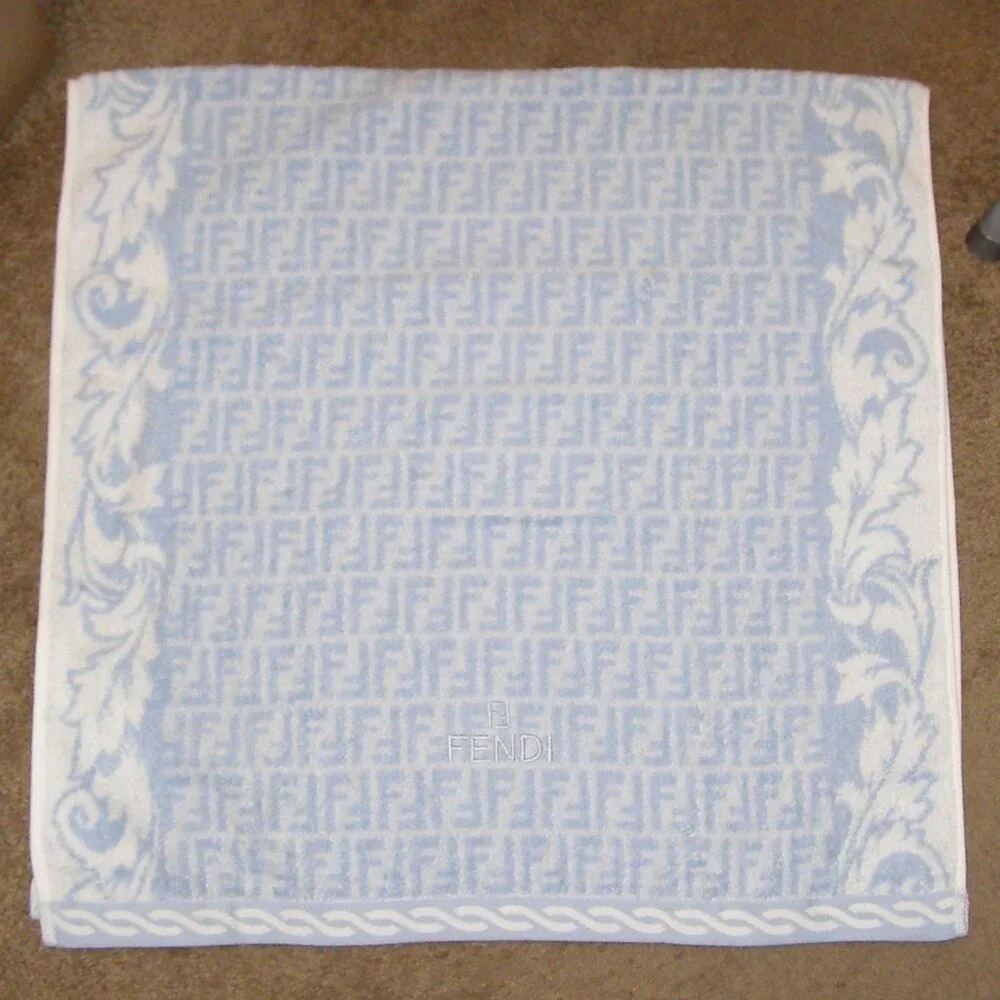 NEW FENDI Bath Towel 100% Cotton Light Blue Zucca in Box Giftable